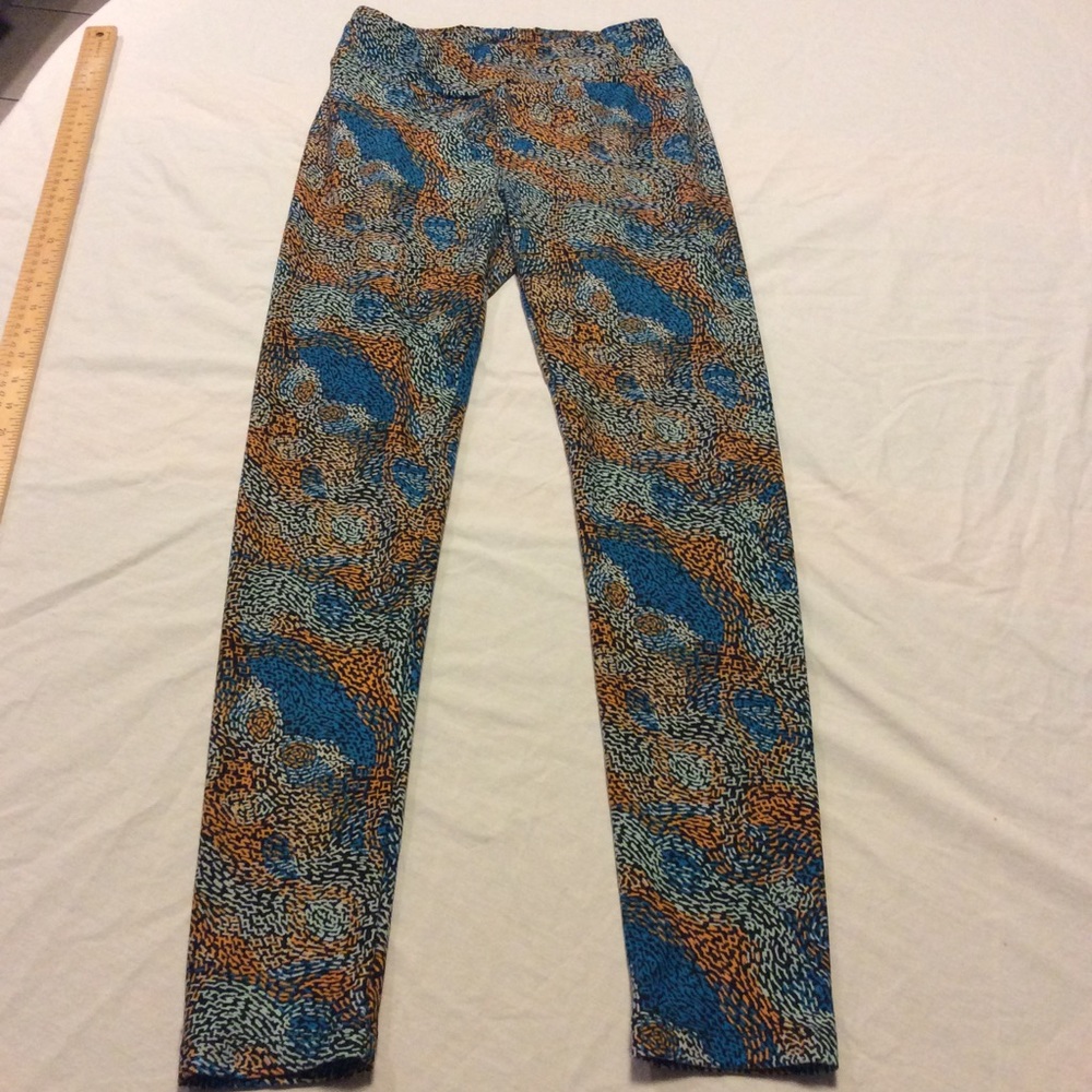 LuLaRoe Leggings One Sz Blue & Gold Swirl Pattern